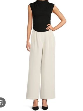 J. Jill Wide Leg Trousers Ivory Double Knit Crepe Size 12 Tall